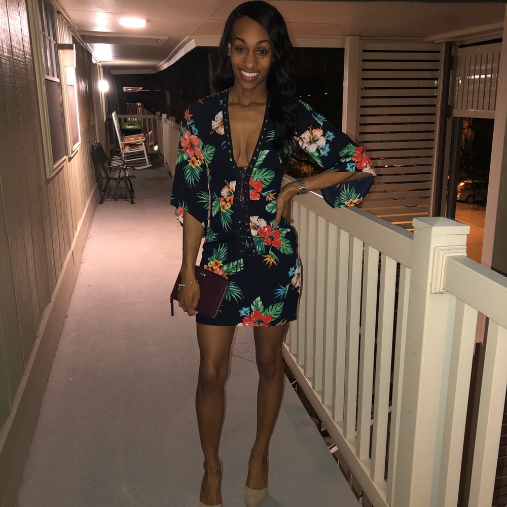 Floral lace up mini dress